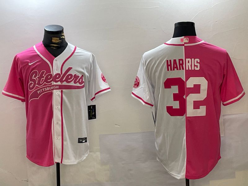 Men Pittsburgh Steelers 32 Harris white pink Joint Name 2024 Nike Limited NFL Jersey style 1